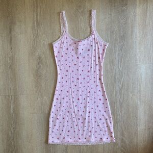 Skims Lace Slip Dress Pink with Roses Small NWT